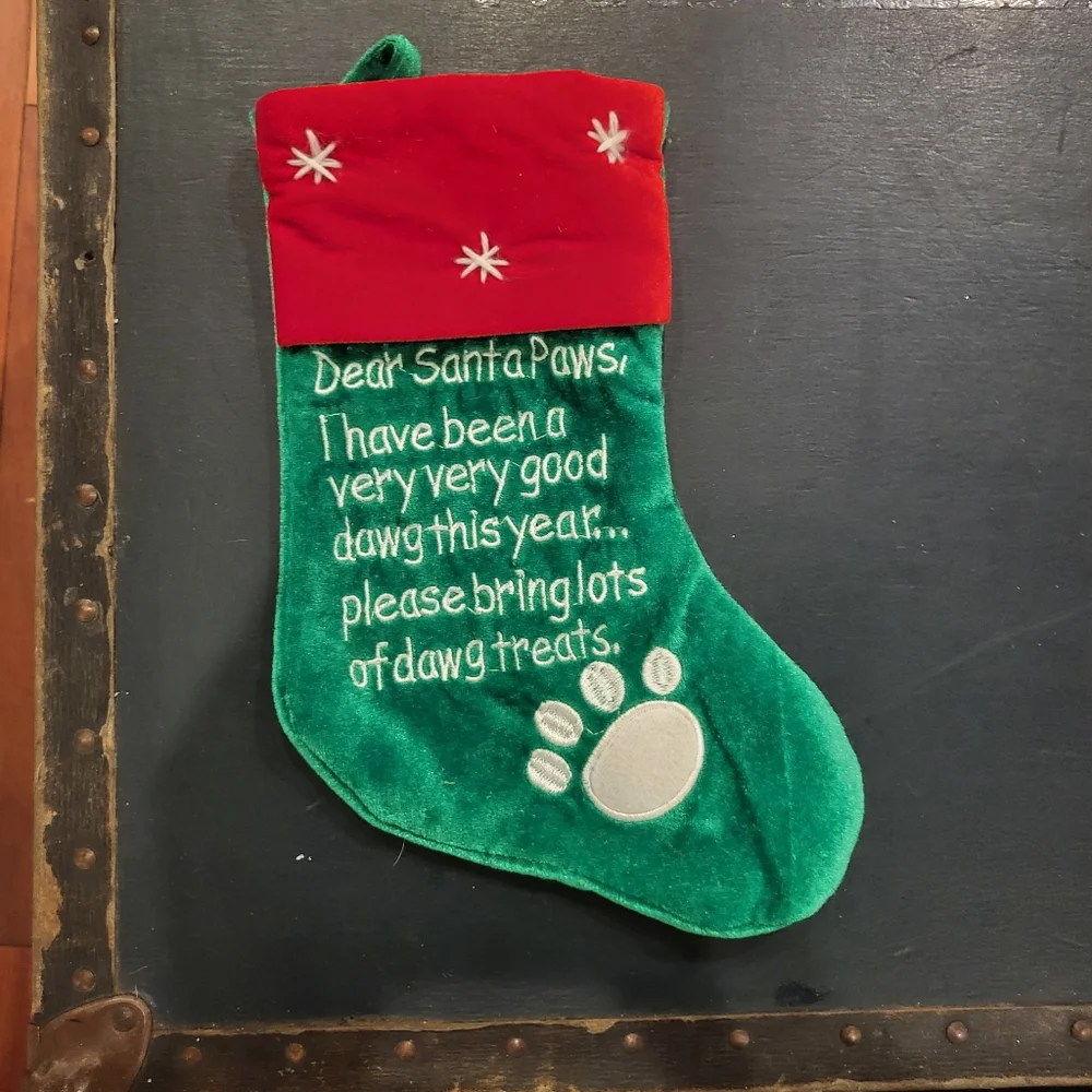 Santa Paws Dog Christmas Stocking Set of 2 - Green and Red Santa